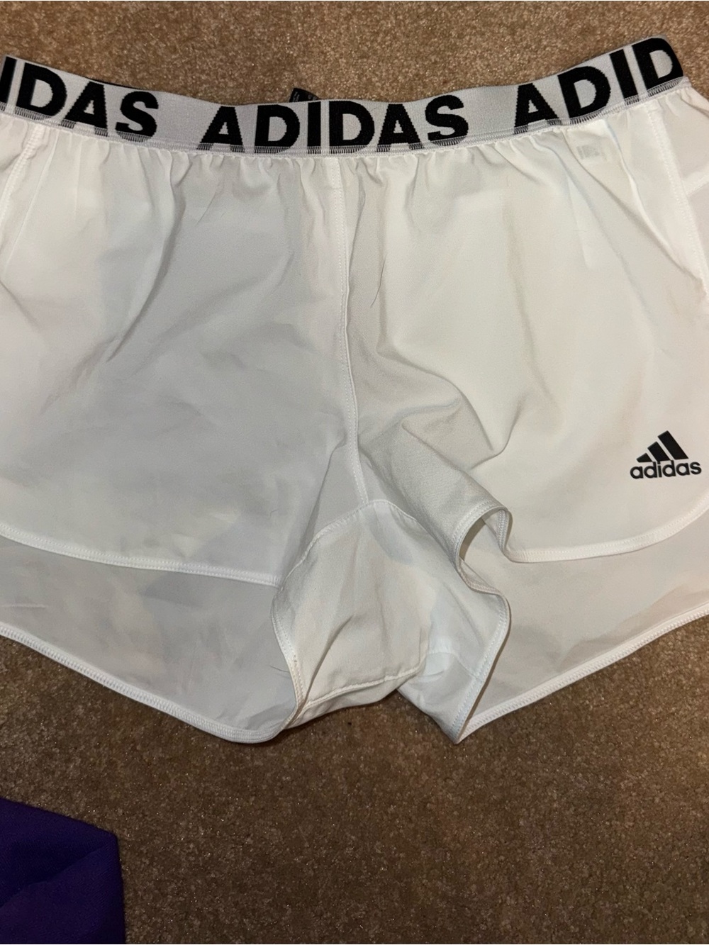 adidas White Women's Athletic Shorts with Logo Waistband